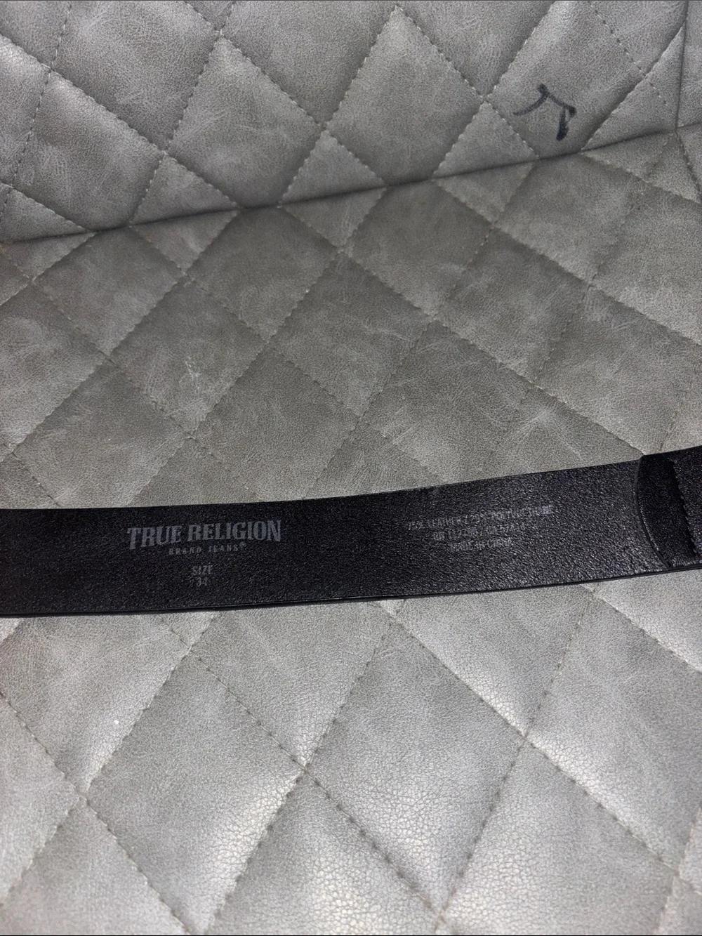True Religion Black Leather Belt with Gold Horseshoe Buckle